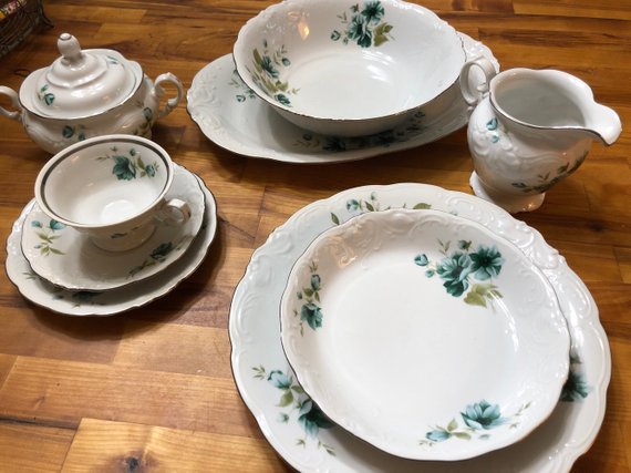 teal dish set