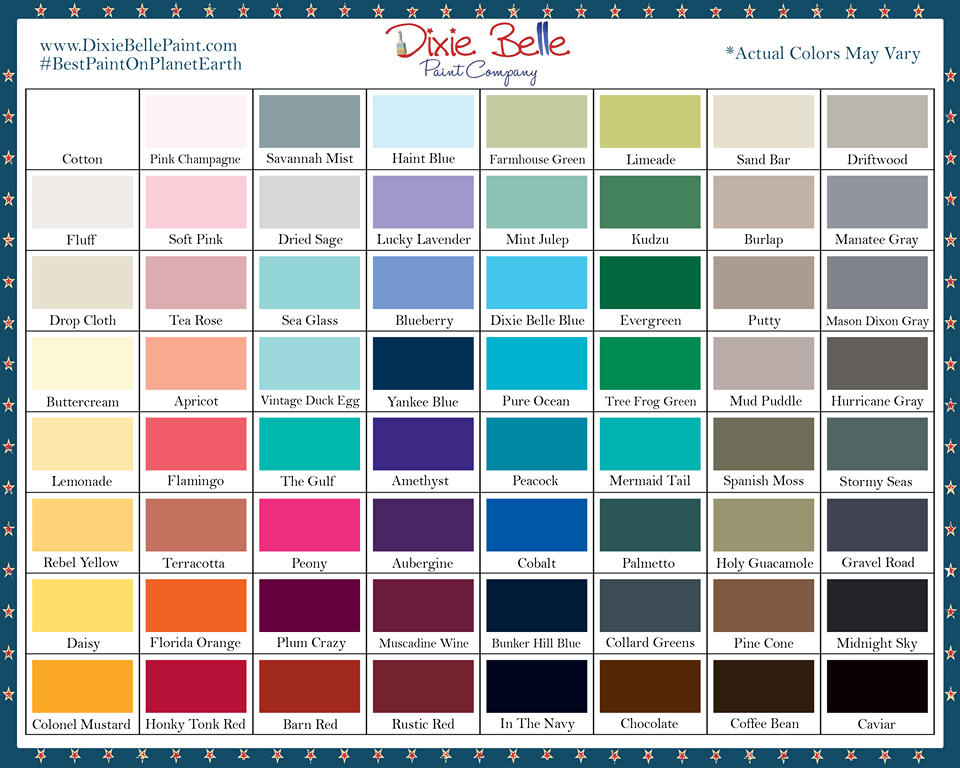 Dixie Belle Color Chart Chalk Type Paint Colors - Chalk Paint Colour Chart